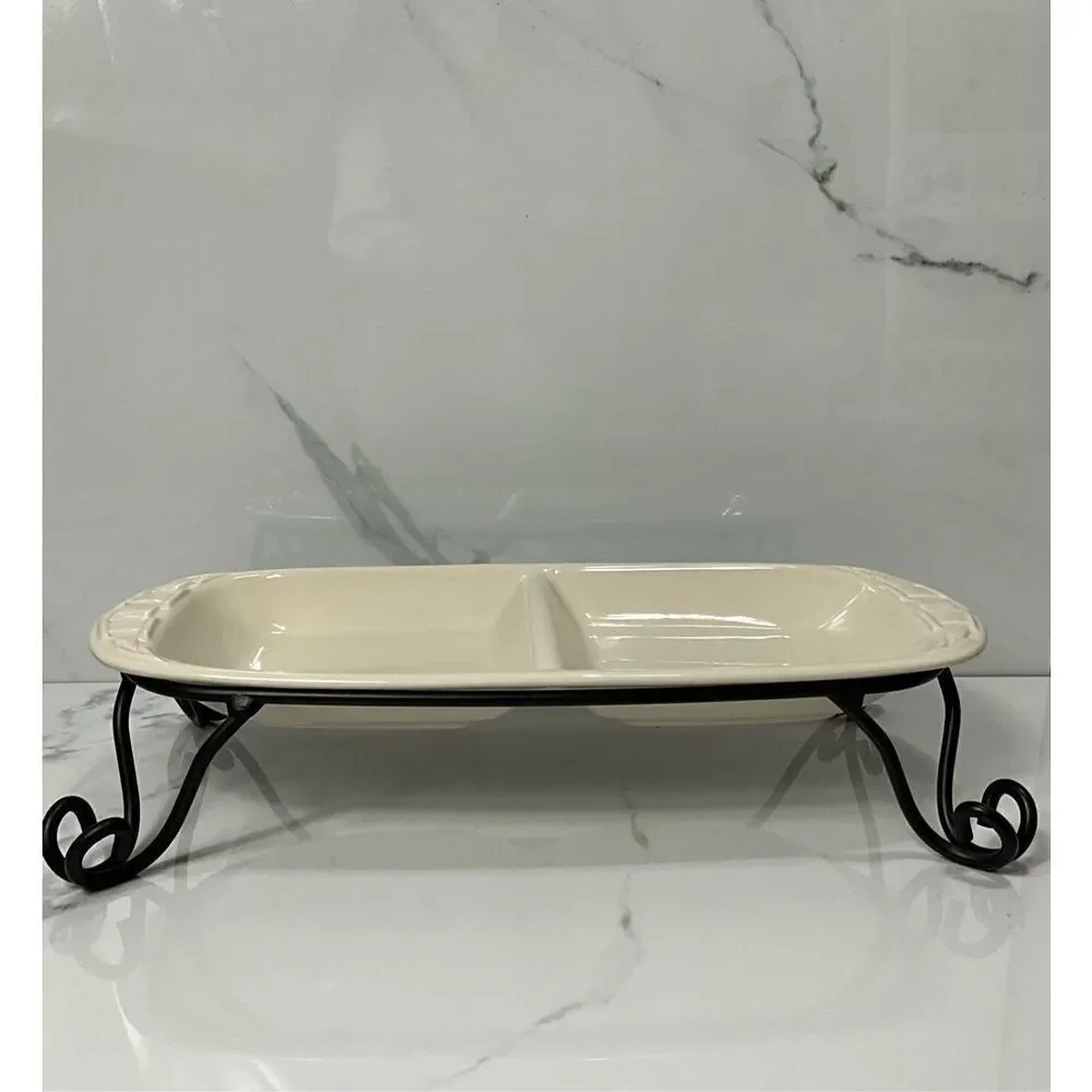 LONGABERGER Rectangle Divided Relish Dish with Stand